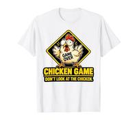 Juego del Pollo No mires el Pollo - Broma Divertida sobre el Camiseta gráfica económica, Hombre, Blanco, L