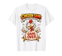 Juego del Pollo No mires el Pollo - Broma Divertida sobre el Camiseta gráfica económica, Hombre, Blanco, M