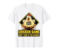 Juego del Pollo No mires el Pollo - Broma Divertida sobre el Camiseta gráfica económica, Hombre, Blanco, M