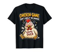 Juego del Pollo No mires el Pollo - Broma Divertida sobre el Camiseta gráfica económica, Hombre, Negro, L