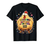 Juego del Pollo No mires el Pollo - Broma Divertida sobre el Camiseta gráfica económica, Hombre, Negro, L