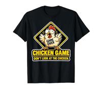 Juego del Pollo No mires el Pollo - Broma Divertida sobre el Camiseta gráfica económica, Hombre, Negro, XL