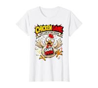 Juego del Pollo No mires el Pollo - Broma Divertida sobre el Camiseta gráfica económica, Mujer, Blanco, L