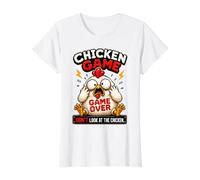 Juego del Pollo No mires el Pollo - Broma Divertida sobre el Camiseta gráfica económica, Mujer, Blanco, M