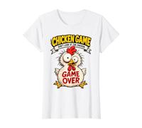 Juego del Pollo No mires el Pollo - Broma Divertida sobre el Camiseta gráfica económica, Mujer, Blanco, S