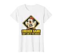 Juego del Pollo No mires el Pollo - Broma Divertida sobre el Camiseta gráfica económica, Mujer, Blanco, S
