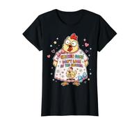 Juego del Pollo No mires el Pollo - Broma Divertida sobre el Camiseta gráfica económica, Mujer, Negro, L