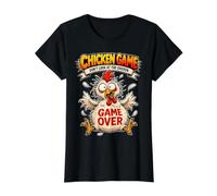 Juego del Pollo No mires el Pollo - Broma Divertida sobre el Camiseta gráfica económica, Mujer, Negro, L