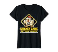 Juego del Pollo No mires el Pollo - Broma Divertida sobre el Camiseta gráfica económica, Mujer, Negro, S