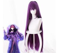 Juego Destino Gran Orden Lancer Scathach Cosplay Pelucas Púrpura Largo Recto Resistente al Calor Pelo Sintético Fiesta Cosplay Disfraz Peluca