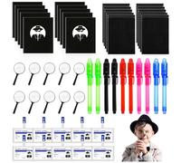 Juego Detective Niños 50 Piezas Juego de Detectives Espía para Niños, Detective Juegos de rol, Kit de Espía con Cuaderno, Lupa, Detective Tarjetas de identificación con Clip, Artículos de Fiesta