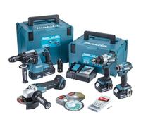 Juego DHP489 + DTD173 + DHR243 + DGA504 + 3 x BL1850 18 V 5 Ah + 1 x DC18RC Makita DLX4195JX1