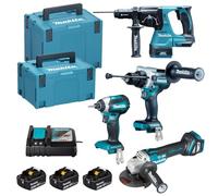 Juego DHP492 + DTD153 + DHR243 + DGA513 + 3 x BL1850 18 V 5 Ah + 1 x DC18RC Makita DLX4192TJ