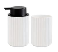 Juego dispensador jabon baño y Vaso, dispensador de jabón y portacepillos para baño Moderno 300ml, Accesorios Cocina y baño, jabón líquido y Gel Recargable, Botella de jabón (Blanco y Negro)