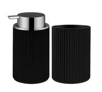 Juego dispensador jabon baño y Vaso, dispensador de jabón y portacepillos para baño Moderno 300ml, Accesorios Cocina y baño, jabón líquido y Gel Recargable, Botella de jabón (Negro y Plateado)