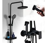 Juego duchas Negras Estilo Europeo All-Copper Cabezal Refuerzo casero la Pared con Aerosol de Cuatro velocidades Hermosa práctica