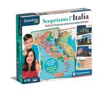 Clementoni Sapientino Più - Descubrimos Smart - Puzzle Mapa Física y Política Educativo 6 años, Juego de geografía Infantil, Fabricado en Italia, Color Italiano (16594)