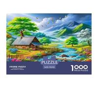 Juego Educativo de 1000 Piezas Montaña Rural: Cabaña Junto a un Arroyo en Las montañas para Adultos y Adolescentes. Tablero Premium 100% Reciclado, 70 x 50 cm (1000 Piezas).