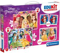Clementoni Set educativo Edukit 4 en 1 Disney Princess, 2 puzzles 30/48, memoria y 6 cubos, 3-5 años