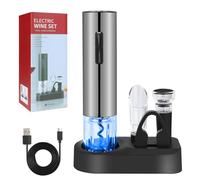 Juego eléctrico de abrebotellas de vino, con cortador de aluminio, vertedor de vino, tapón de vacío, muelle (plata)