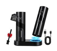 Juego Eléctrico de Molinillo Pimienta y Sal con Estación de Carga, Capacidad de 110 ml, Molinillo Sal y Pimienta Recargable con 5 Niveles de Ajuste, Molinillo Cerámico con Cepillo