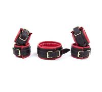 Juego Erótico De Bondage Y Sadomasoquismo Para Adultos,Juguetes Sexuales Para Mujeres Y Hombres,1 Pieza 5 En 1: Esposas,Tobilleras Y Collar,Color Rojo,Talla Única.