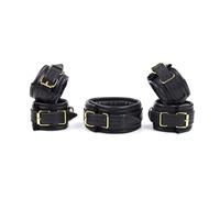 Juego Erótico De Bondage Y Sadomasoquismo Para Adultos,Juguetes Sexuales Para Mujeres Y Hombres,1 Pieza 5 En 1: Esposas,Tobilleras Y Collar,Color Negro,Talla Única.