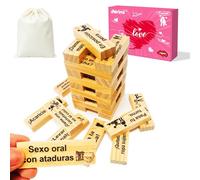 Juego Erótico Español Torre de Madera 48 Piezas - Juegos Hot para Adultos, Torre Picante para Parejas, Juego de Mesa, Bloques con Acabado Antihumedad (Versión Mejorada Madera 48 Pcs)