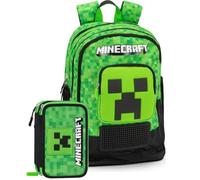 Juego escolar de 2 piezas para Minecraft Fan mochila escolar primaria niño + estuche 3 compartimentos completo (44 accesorios) - School Pack