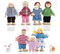 Juego familiar de casa de muñecas de madera con gato y perro, figuras de casa de muñecas para regalo de casa de muñecas