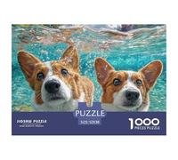 Juego Familiar Puzzle 1000 Piezas Perro, Dos Corgis Orillas del Lago, Actividad Antiestrés para Toda la Familia, 52x38cm