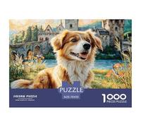 Juego Familiar Puzzle 1000 Piezas Perro, Golden Retriever Ruinas Castillo, Idea Regalo para Adultos y Niños, 70x50cm