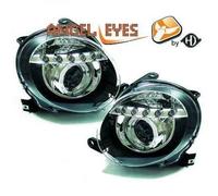 Juego Faro Delantero LHD H1 Para Fiat 500 07-15 Angel Eyes Claro Negro