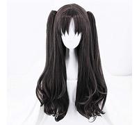 Juego Fate / Stay Night Rin Tohsaka 80Cm largo rizado marrón cola de caballo resistente al calor disfraz de Cosplay peluca + pista + gorra de peluca