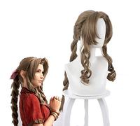 Juego Final Fantasy VII Aerith Gainsborough Cosplay Pelucas Marrón Largo Rizado Resistente al calor Pelo sintético Peruca + Gorra de peluca