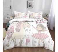 Juego Funda Nórdica 180x220 cm Dibujos Animados Unicornio Niña Blanco Juego Funda Edredón Impresa 3D, Juego de Cama Poliéster Algodón con 2 Funda de Almohada 50x70 cm, Suave y Sin Plancha