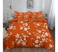 Juego Funda Nórdica 3 Piezas Cama 105 - Juego de Ropa de Cama de Flores Naturaleza Tallos Y Hojas Ramas, Microfibra Suave Transpirable, por 1 Funda Edredón 200 x 200 cm y 2 Fundas de Almohada Naranja