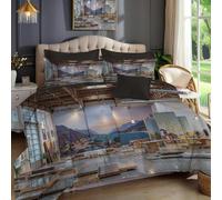 Juego Funda Nórdica 3 Piezas para Cama 135/150 - Funda Nordica 220x240cm, 2 Fundas Almohada 50x75cm, Estampado Moderno Espacio Industrial Arquitectura, Microfibra Suave Transpirable