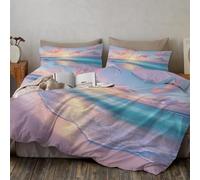 Juego Funda Nórdica Cama 80/90 3 Piezas Hermosa Playa - Funda Edredon Atardecer Caribeño, Suave Fundas Edredónes Reversible con Fundas Almohada, Rosa, 135x200cm