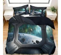Juego Funda Nordica Cama Cama 90 Naves Espaciales Planetas 150x200 cm Juego de Funda Edredon Poliéster Algodón Suave Transpirable, Fundas Nórdica con 2 Fundas de Almohada