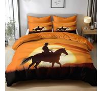Juego Funda Nordica Cama Cama 90 Silueta De Un Caballo Al Atardecer 150x200 cm Juego de Funda Edredon Poliéster Algodón Suave Transpirable, Fundas Nórdica con 2 Fundas de Almohada