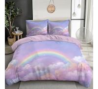 Juego Funda Nórdica Cama Fantasía Cuento De Hadas - Funda Edredón Rosa 135x200 cm y 1 Fundas de Almohada 50x75 cm, Reversible Arcoíris Nubes Estampado Ropa de Cama con Cremallera Oculta