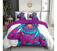 Juego Funda Nórdica Cama Rosa 3 Piezas, Reversible Juego de Cama con Estampado Astronautas Ciudades, Suave y Transpirable Ciencia Ficción Futurismo Funda Nordica 200x200 cm + 2 Fundas de Almohada