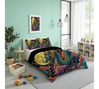 Juego Funda Nórdica Cama Verde 3 Piezas, Reversible Juego de Cama con Estampado Dragón Nubes Auspiciosas Relámpagos, Suave y Transpirable Oriente Mitología Funda Nordica 200x200 cm