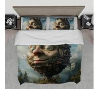 Juego Funda nórdica con Paisaje la Naturaleza Retrato Surrealista diseño casa Campo Juego Cama 3 Piezas con Cremallera 4 Lazos Esquina 2 Fundas Almohada 155x200 cm