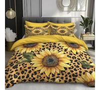 Juego Funda nórdica Estampada Reversible Fondo Floral Leopardo, Edredón Nórdico para Cama 200x200cm - Incluye 2 Fundas Almohada 50x75 cm Amarillo