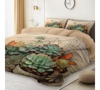 Juego Funda nórdica Estampada Reversible Suculentas Cactus Suave Microfibra Edredón Nórdico para Cama 135/150, 220 x 240 cm - Incluye 2 Fundas Almohada 50x75cm. Color De La Carne