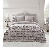 Funda Nórdica Individual Gris Con Volantes Elegante Ropa De Cama