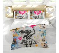 Juego Funda nórdica Moderna Graffiti Silueta Niña Patrón Globo Retro 3 Piezas Ropa Cama Funda edredón Suave y Transpirable con 4 Lazos 160x200cm