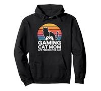 Juego Gato Mamá AFK Alimentando El Gato Gamer Retro Sudadera con Capucha